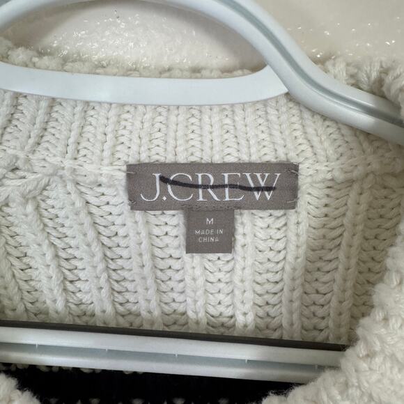 J.Crew Heritage Chunky Cotton Fisherman Crewneck Sweater SZ M Ivory Navy Striped - Picture 4 of 7